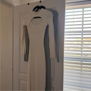Women's Ribbed Long Sleeve Cutout Dress - Cream